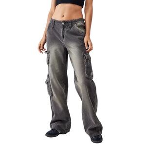 NEW BDG Y2K Cyber Grey Corduroy Cargo Jeans M Wide Leg Baggy Slouchy